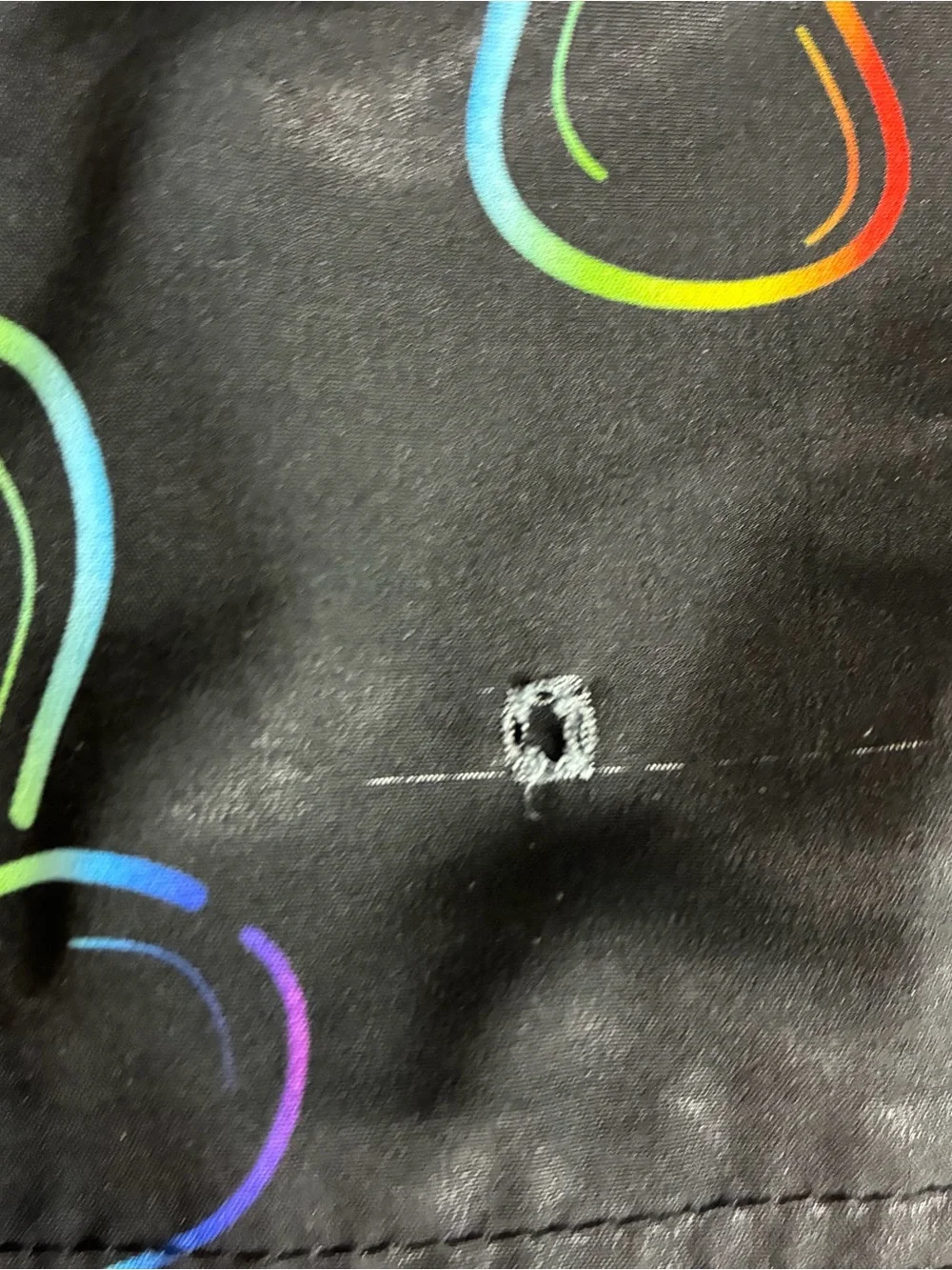 ENNEA Swim Trunks Men’s XL  Black Multicolor Mushroom Mesh Lining 3 Pockets Flaw